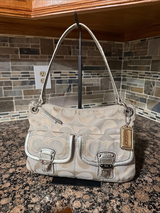 Coach Handbags - Coach Silver Poppy Signature Sateen Hippie Shoulder Bag VTG Discontinued